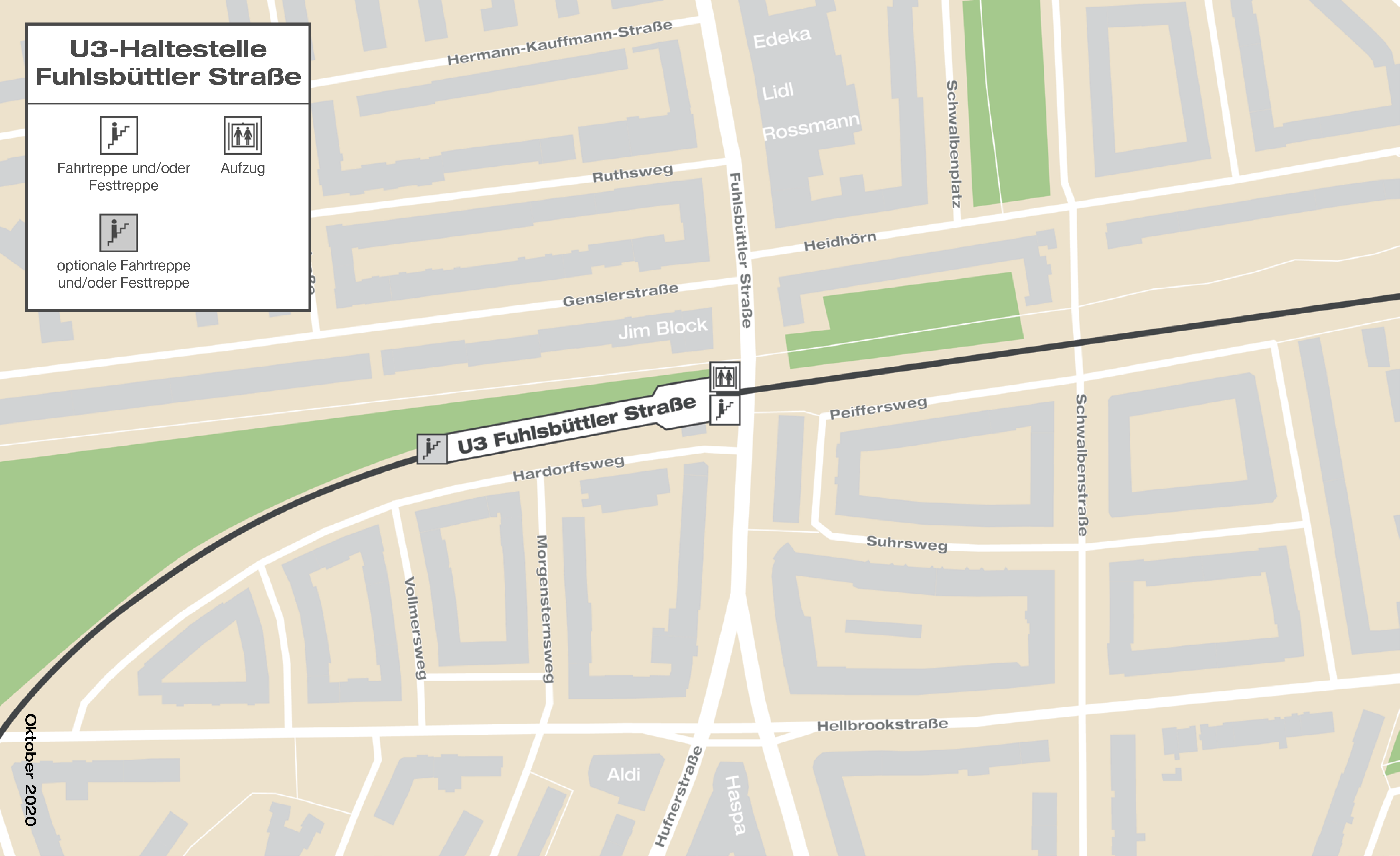 Haltestellengrafik der geplanten U3-Haltestelle Fuhlsbüttler Straße.