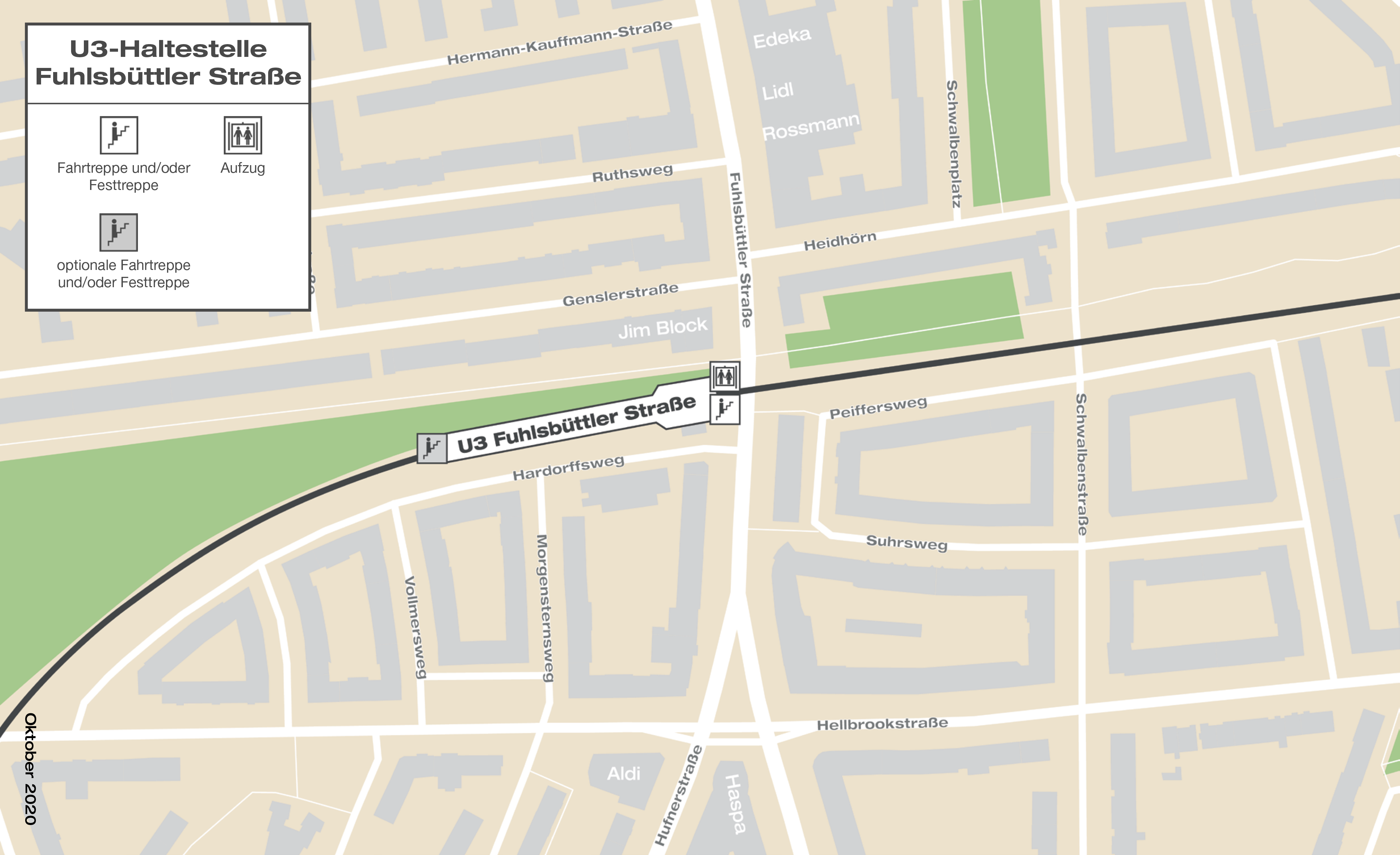 Voraussichtliche Lage der geplanten U3-Haltestelle Fuhlsbüttler Straße.