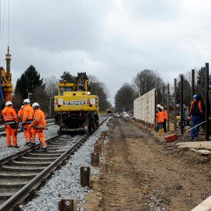 Blick zurück: Heute Haltestelle, damals noch Baustelle (während der U1-Vollsperrung im März 2018).