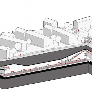 Grafik der geplanten U5 Haltestelle Nordheimstrasse im Querschnitt: Unter der Nordheimstraße Ecke Fuhlsbüttler Straße liegt die nächste U5-Haltestelle auf dem Weg Richtung Innenstadt.