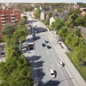 Visualisierung der östlichen Zugänge zur geplanten U5 Haltestelle Nordheimstraße auf Strassenniveau.