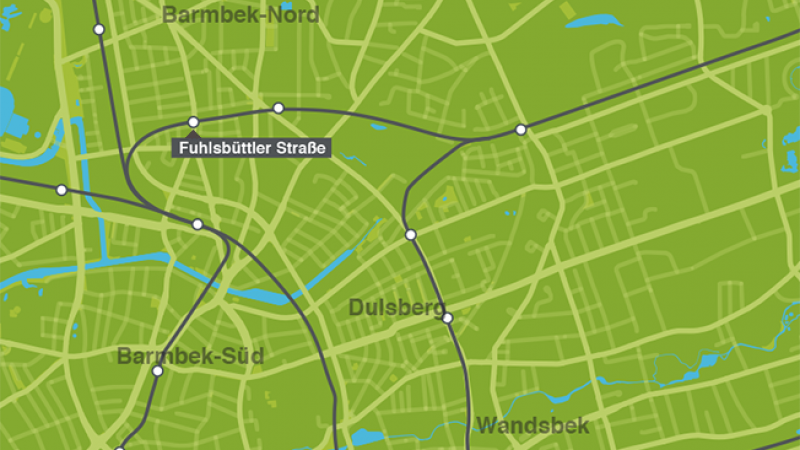 Karte mit eingezeichneter Lage der geplanten U3-Haltestelle Fuhlsbüttler Straße.