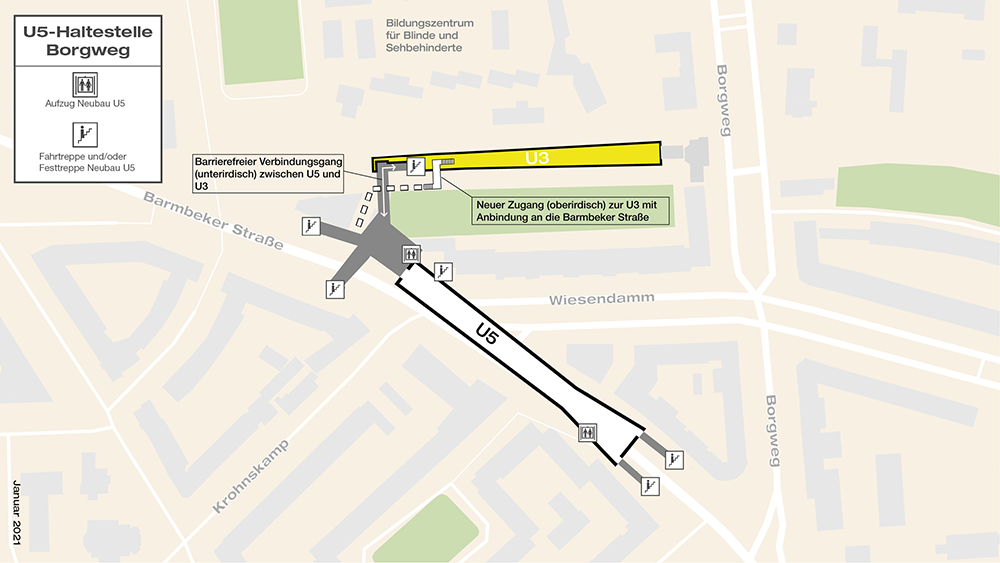 U5-Haltestelle am Borgweg liegt unter der Barmbeker Straße