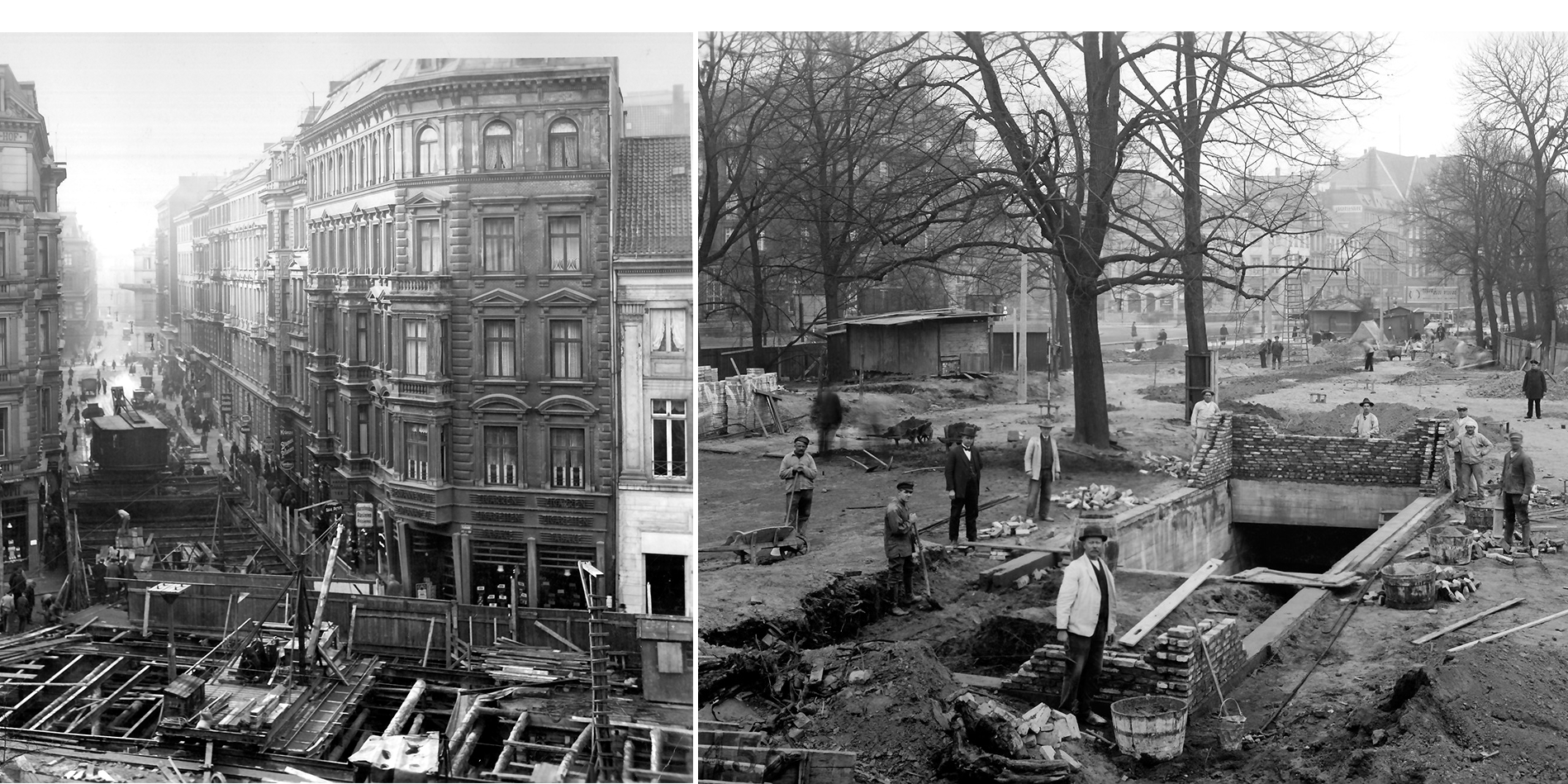  Blick auf Colonnaden (linker Bildausschnitt), Haltestellenzugang vor Planten un Blomen (rechter Bildausschnitt)