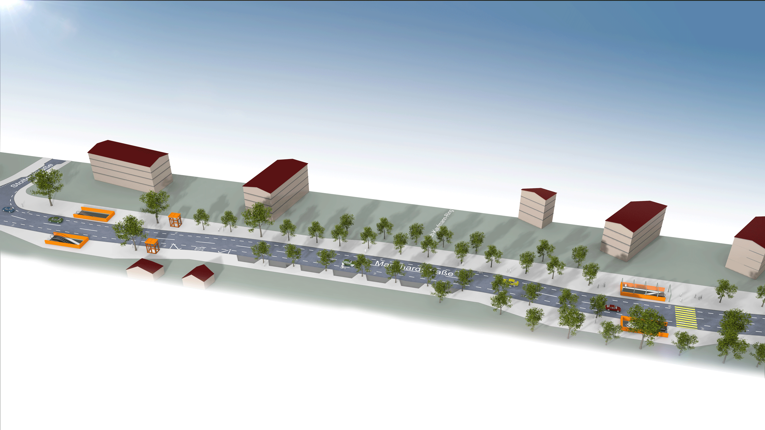 Visualisierung der geplanten Ausgänge der Haltestelle U4 Stoltenstrasse.