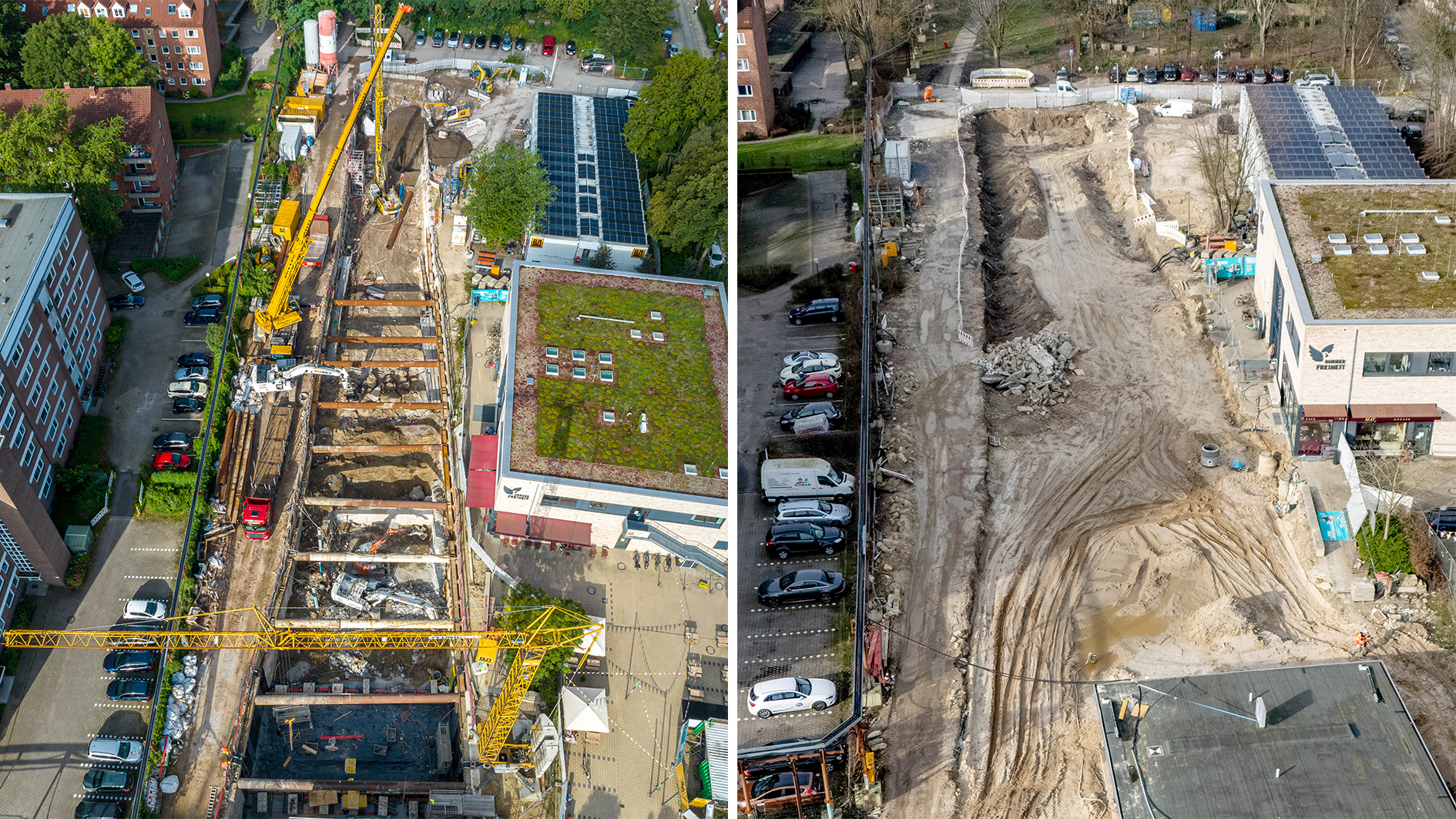 Vorher-Nachher Bild Baustelle Anschluss West aus der Vogelperspektive 