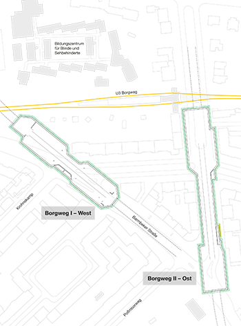 Haltestellengrafik der geplanten U5 Haltestelle Borgweg