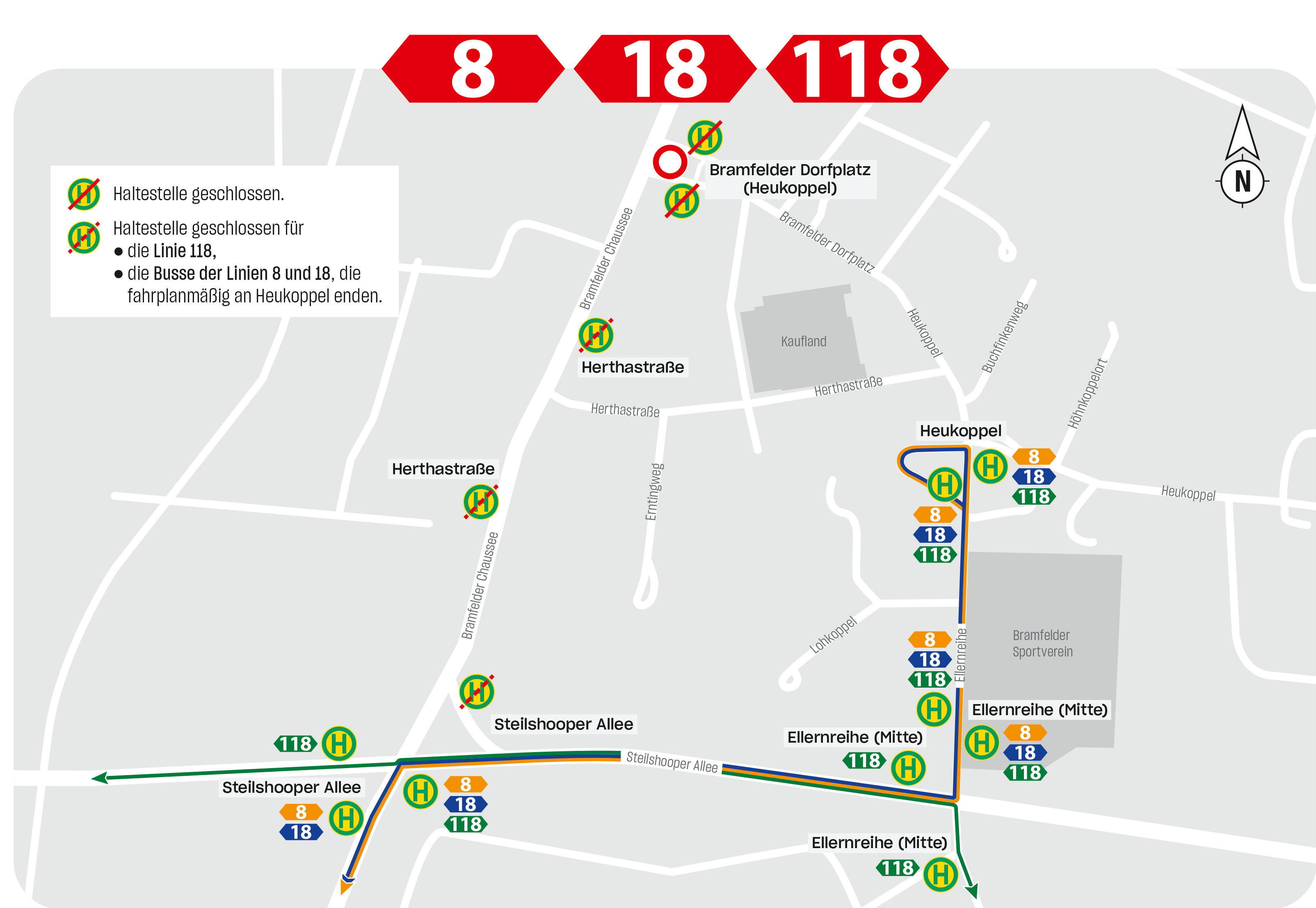 Grafik zeigt Lageplan der Busverlegung in Bramfeld.