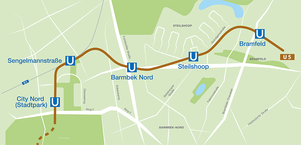 Infografik zeigt Trassenverlauf von Bramfeld bis City Nord (Stadtpark)