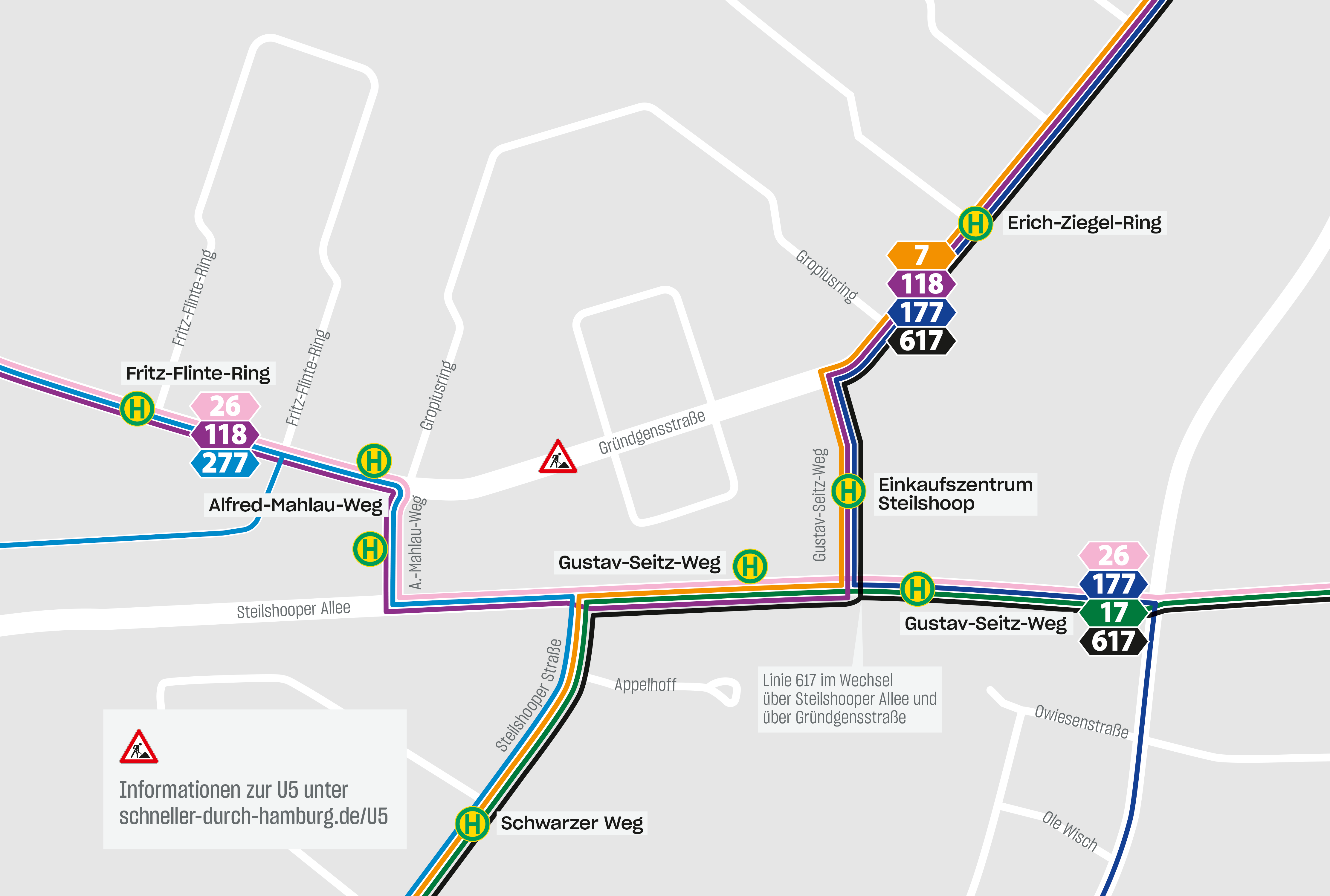 Grafik zeigt Busumleitung in Steilshoop. 