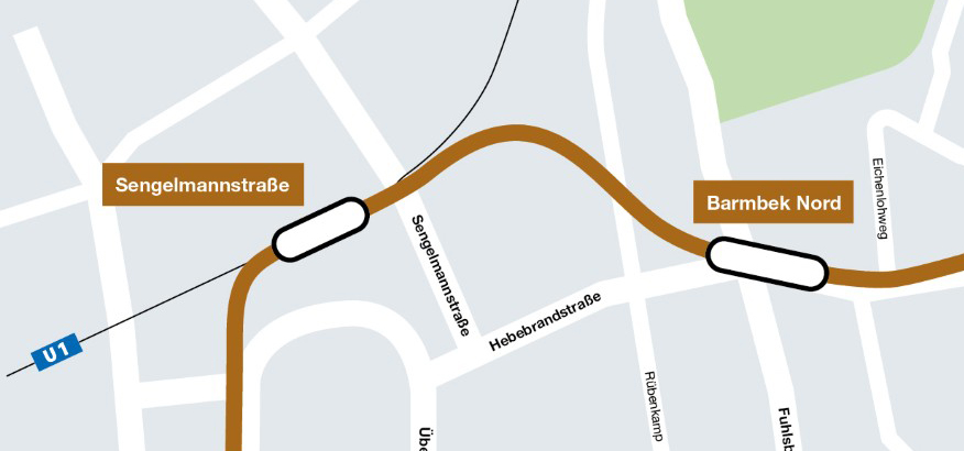 Grafik zeigt U5 zwischen Sengelmannstraße und Barmbek Nord