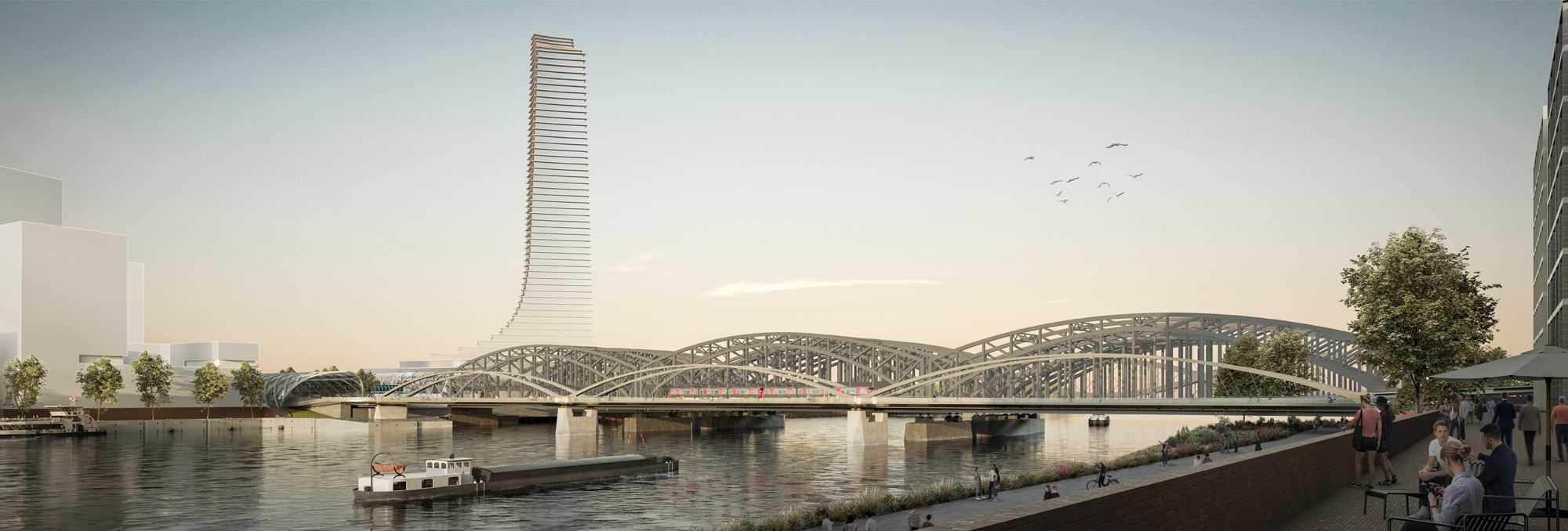 Visualisierung zeigt Elbbrücke, im Hintergrund der Elbtower