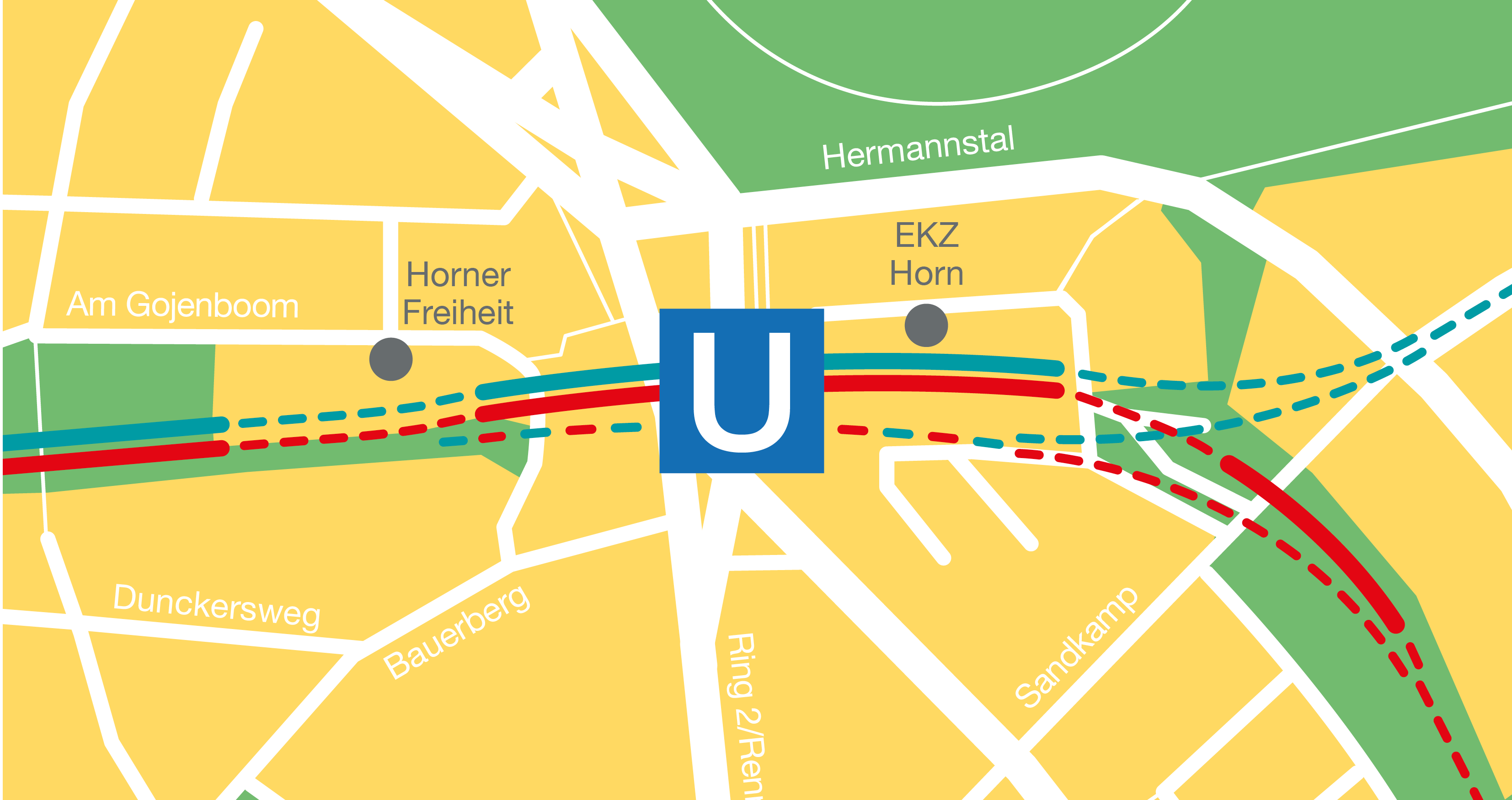 Grafik zeigt zukünftigen Streckenverlauf der U4 mit der Kreuzung der U2