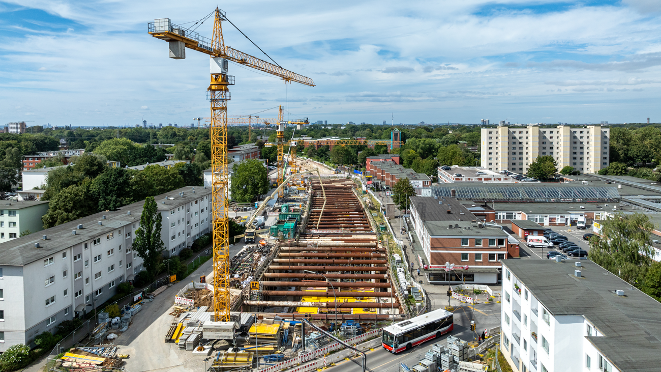 Blick auf Baugrube für U4-Haltestelle Horner Geest