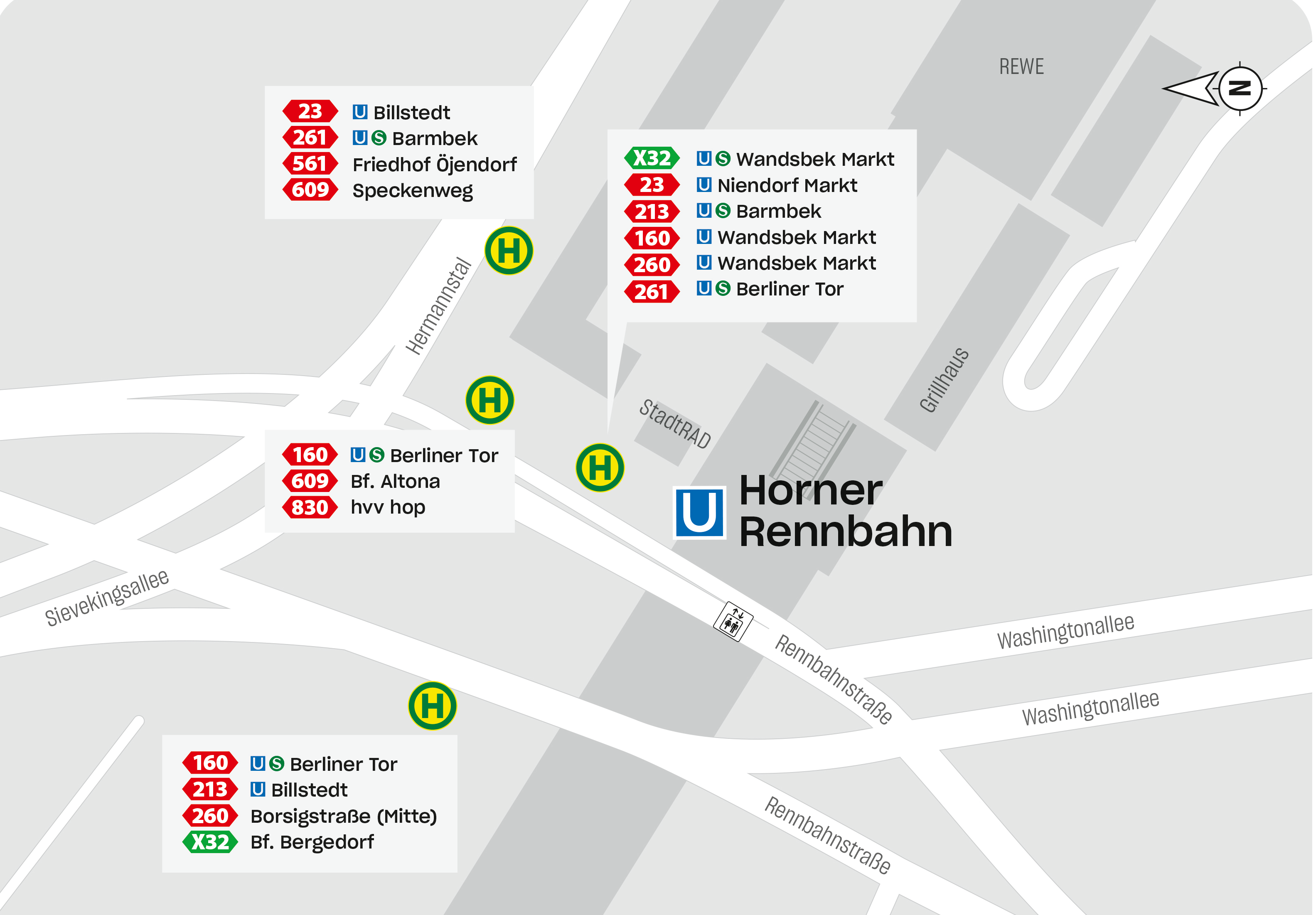 Grafik zeigt, wo welche Busse an der U Horner Rennbahn abfahren.