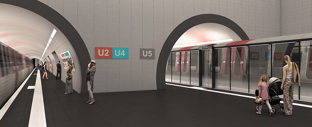 3D Visualisierung der geplanten U5 Haltestelle Hauptbahnhof