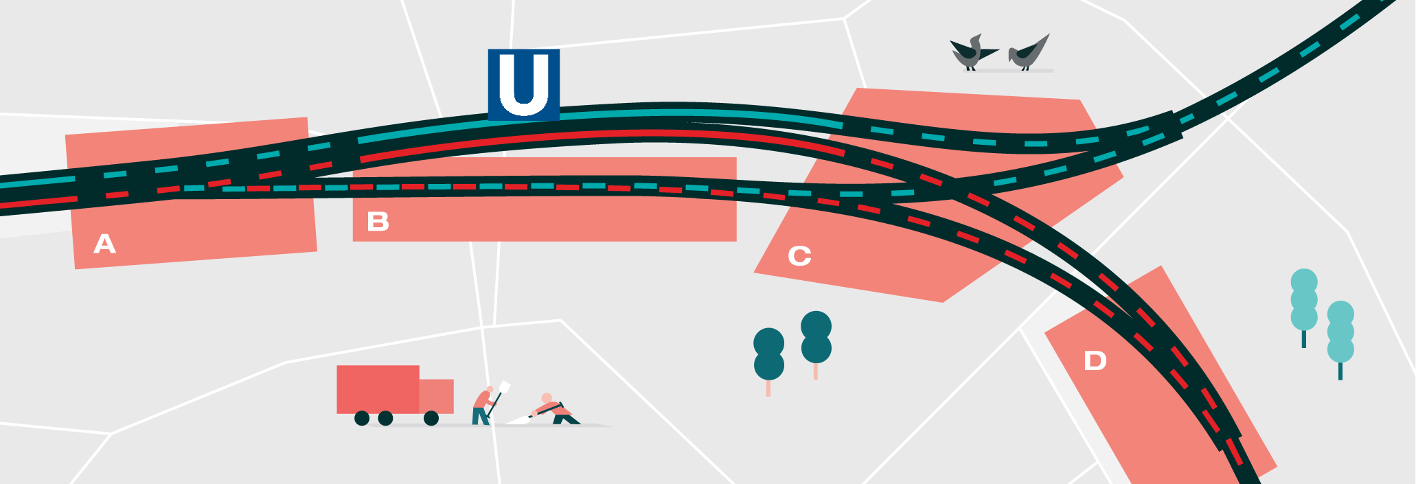 Grafik zeigt Kreuzung der Linien U2 und U4, sowie die Bauabschnitte.